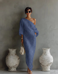Joëlle | Damen Leinen Sommerkleid Mit One-Shoulder Design – Blau
