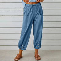 Kobe™ Baumwoll-Leinen-Hose mit Fronttaschen und verstellbarem Kordelzug – Blau