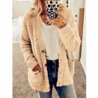 Leythara | Witte Fuzzy Gebreide Strickjacke – Beige