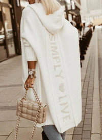 Sayralis | Langer Cardigan mit Kapuze – Weiß