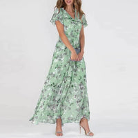 Langes Sommerkleid mit Blumenmuster – Grün