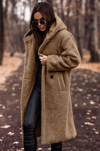 Reienna | Damen Langer Wollmantel mit Kapuze für den Winter – Camel