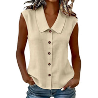 Celinea™ Baumwoll-Leinen-Bluse Mit Elegantem Kragen Und Vorderen Knöpfen – Beige