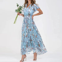 Langes Sommerkleid mit Blumenmuster – Blau