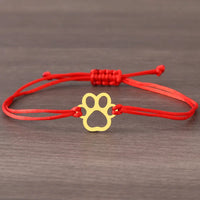 ELINE – Elegantes verstellbares Pfotenarmband mit schwarzer und roter Kordel für stilvollen Ausdruck – Rosa Gold