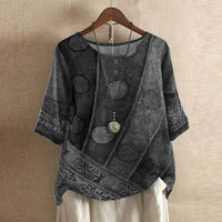 Damen Vintage Bedruckt Kurzarm Bluse – Grau