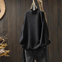 Barbara | Damen Oversized Hohem Kragen Pullover – Schwarz