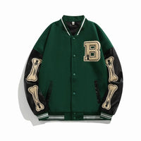 Beatrice | Harajuku Varsity Collegejacke mit Kunstleder-Ärmeln – Grün