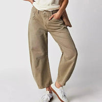 Damen High-Waist Cropped Jeans Hose – Beige