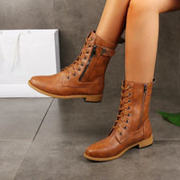 Katharina | Damen Schnürverschluss Leder Stiefel – Braun