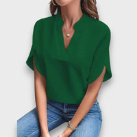 Lunelle – Bluse mit V-Ausschnitt und fließender Form – Grün