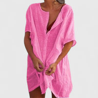 Magdalena | Damen Sommer Lockeres Tunika Midikleid – Rosa