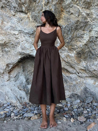 Damen Strand Midi Sommerkleid – Schwarz