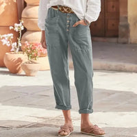 BETTINA - WEITE HOSE MIT KNÖPFEN – Grau