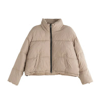 Reivana | Damen Cropped Daunenjacke aus Baumwolle für Herbst und Winter – Khaki
