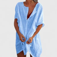 Magdalena | Damen Sommer Lockeres Tunika Midikleid – Blau