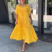 Bettina - Besticktes Kleid – Gelb