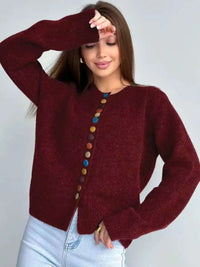 Noelle | Knopf-Akzent-Cardigan – Weinrot