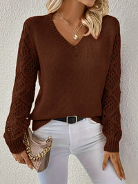 Kendra - Lässiger V-Ausschnitt Strickpullover – Braun