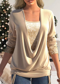 Kira | Damen Glitzer Langarm Oberteil | Stilvoll – Beige