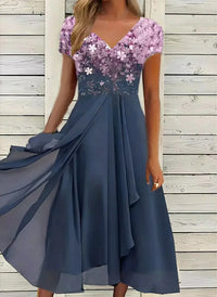 Elegantes Damen Chiffon Cocktailkleid für festliche Anlässe – Rosa-Blau