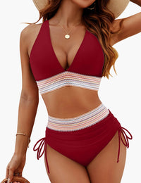 Damen Bikini Set mit Hoher Taille und Push-Up – Elegante Strandmode mit Bauchkontrolle – Rot