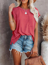 Lässiges Damen Oversize-Shirt mit Brusttasche | 100% Baumwolle | Locker geschnitten – Rot