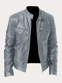 Florian | Herren Klassische Lederjacke mit Reissverschluss – Grau