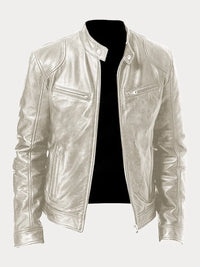 Florian | Herren Klassische Lederjacke mit Reissverschluss – Silber