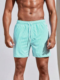 Gestreifte Badeshorts Für Herren | Kordelzug – Cyan
