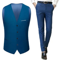 Herren Slim Fit Ärmellose Weste und Hose Set | Hochzeitsgast Anzug – Marine