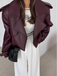 Lehmann Modehaus | Chic cropped lederjacke damen mit revers – Bordeaux