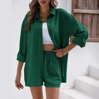 Seele™ Strukturierter Baumwoll-Zweiteiler mit Lockerem Hemd & Bequemen Shorts / Alltäglicher Komfort mit Stil! – Grün
