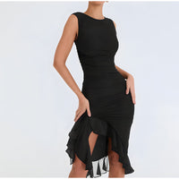 Béatrice - Midi-Kleid mit Rüschen – Schwarz