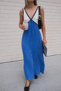 Sommerkleid für Damen - Luftiges Maxikleid mit Spaghetti Träger – Blau