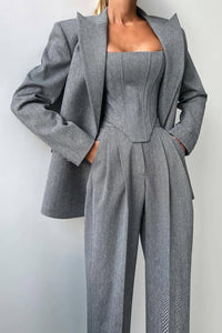 FIGEN - DREITEILIGES SET MIT DOPPELREIHIGEM BLAZER – Grau