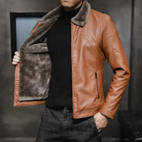 Klezandor | Herren Vintage Lederjacke Braun für Winter – Gelb