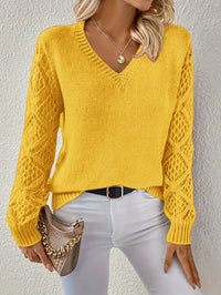 Kendra - Lässiger V-Ausschnitt Strickpullover – Gelb