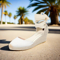 Damen Espadrilles mit Keilabsatz Weiß - Leichte Schnür-Sandalen für den Sommer – Weiß