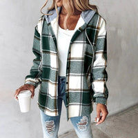Liene – Karierte Hemd Jacke Mit Kapuze Und Knöpfen – Grün