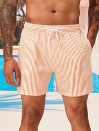 Gestreifte Badeshorts Für Herren | Kordelzug – Orange