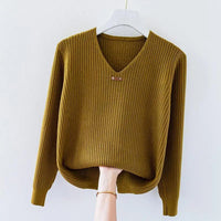 NADJA - ENG ANLIEGENDER RIPPSTRICKPULLOVER – Senf