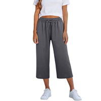 Lisia™ Pantacourt-Hose Aus Baumwoll-Leinen Mit Elastischem Bund Und Verstellbarem Kordelzug – Grau