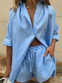 Gerda Sommer-Set | Stilvolles, lässiges Damen-Set mit T-Shirt und Shorts – Himmelblau