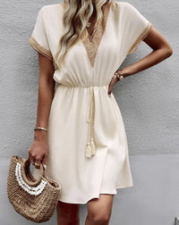 Eleni | V-Ausschnitt Drapiert Boho-Kleid – Beige