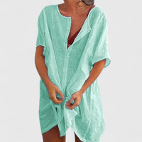 Magdalena | Damen Sommer Lockeres Tunika Midikleid – Grün