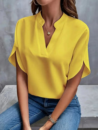Sophia | Plissee-Front Stehkragen Bluse – Gelb