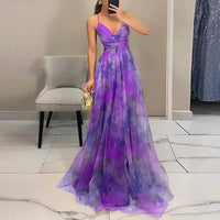 Lange Blumenmuster Kleid mit Verstellbaren Trägern für Frauen | Ideal für Sommer und Besondere Anlässe – Lila