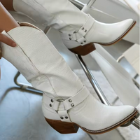 Ida | Damen Gedruckt Kniehohe Cowboystiefel – Weiß