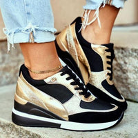 Damen Trendig Hohe Sneaker | Glanzend – Schwarz / Gold